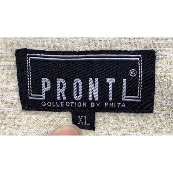 Pronti Button Down Shirt Men's Size XL Yellow Short Sleeve Embroidered Design - Picture 3 of 14